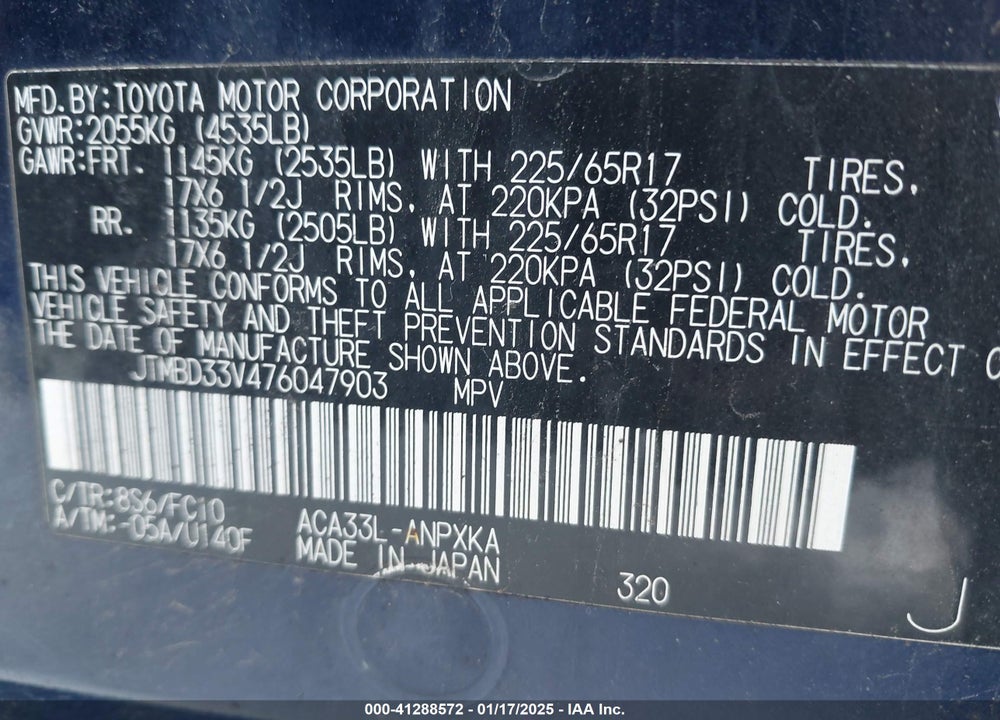 2007 TOYOTA RAV4 VIN: JTMBD33V476047903