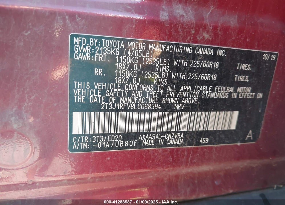 2020 TOYOTA RAV4 TRD OFF ROAD VIN: 2T3J1RFV8LC068394