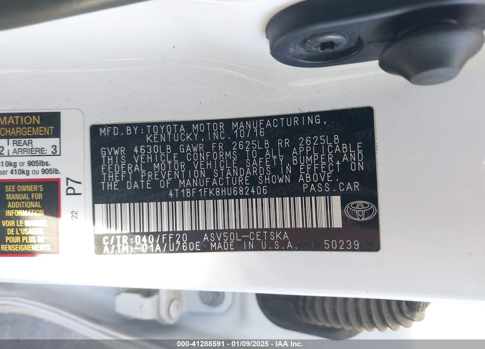 2017 TOYOTA CAMRY SE VIN: 4T1BF1FK8HU682406