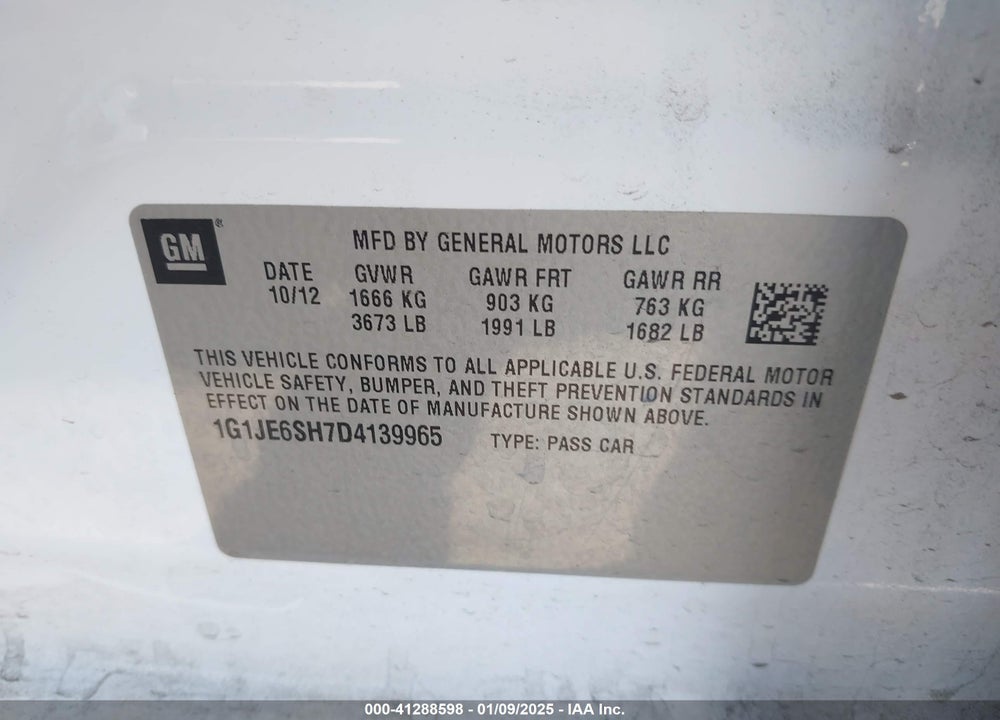 2013 CHEVROLET SONIC LTZ AUTO VIN: 1G1JE6SH7D4139965