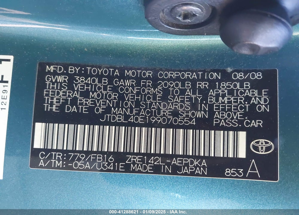 2009 TOYOTA COROLLA LE VIN: JTDBL40E199070554
