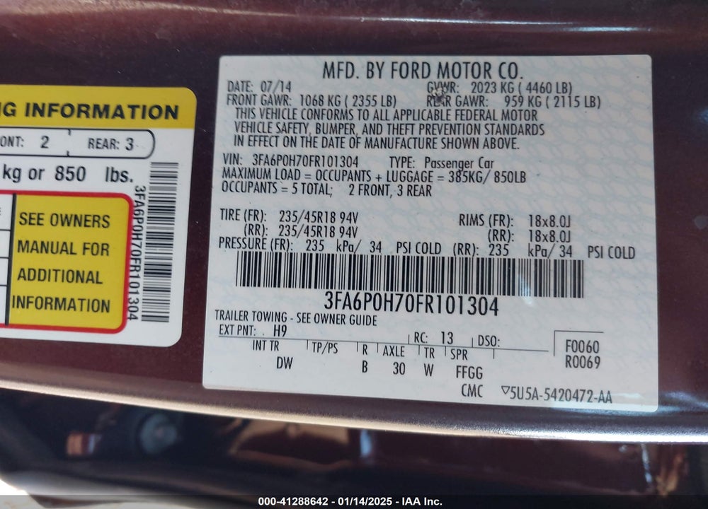 2015 FORD FUSION SE VIN: 3FA6P0H70FR101304