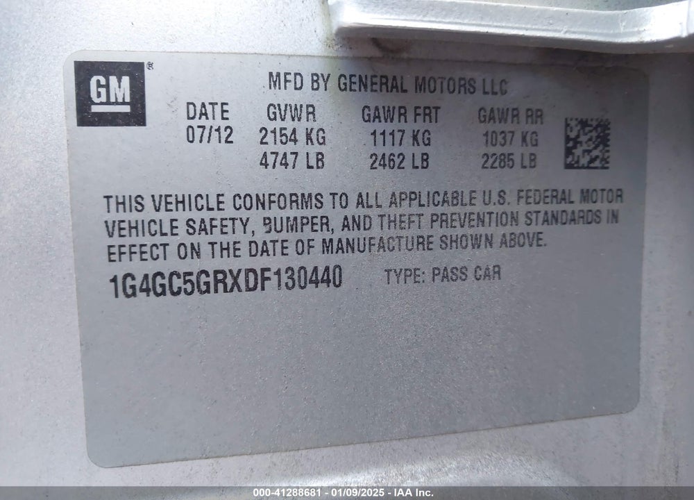 2013 BUICK LACROSSE VIN: 1G4GC5GRXDF130440