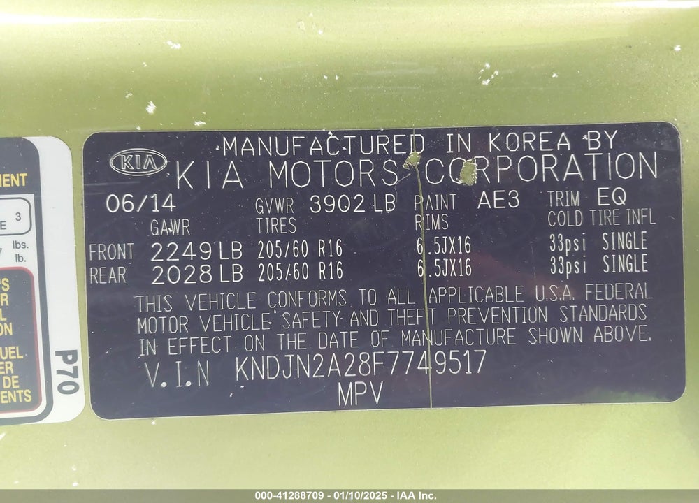 2015 KIA SOUL VIN: KNDJN2A28F7749517