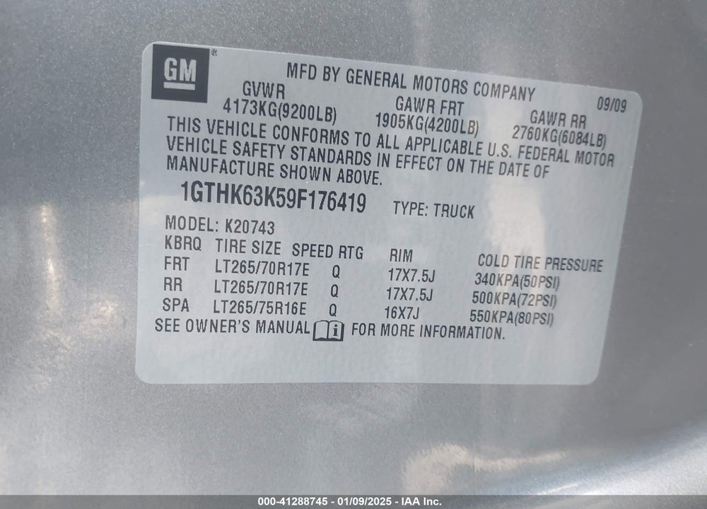 2009 GMC SIERRA 2500HD SLT VIN: 1GTHK63K59F176419