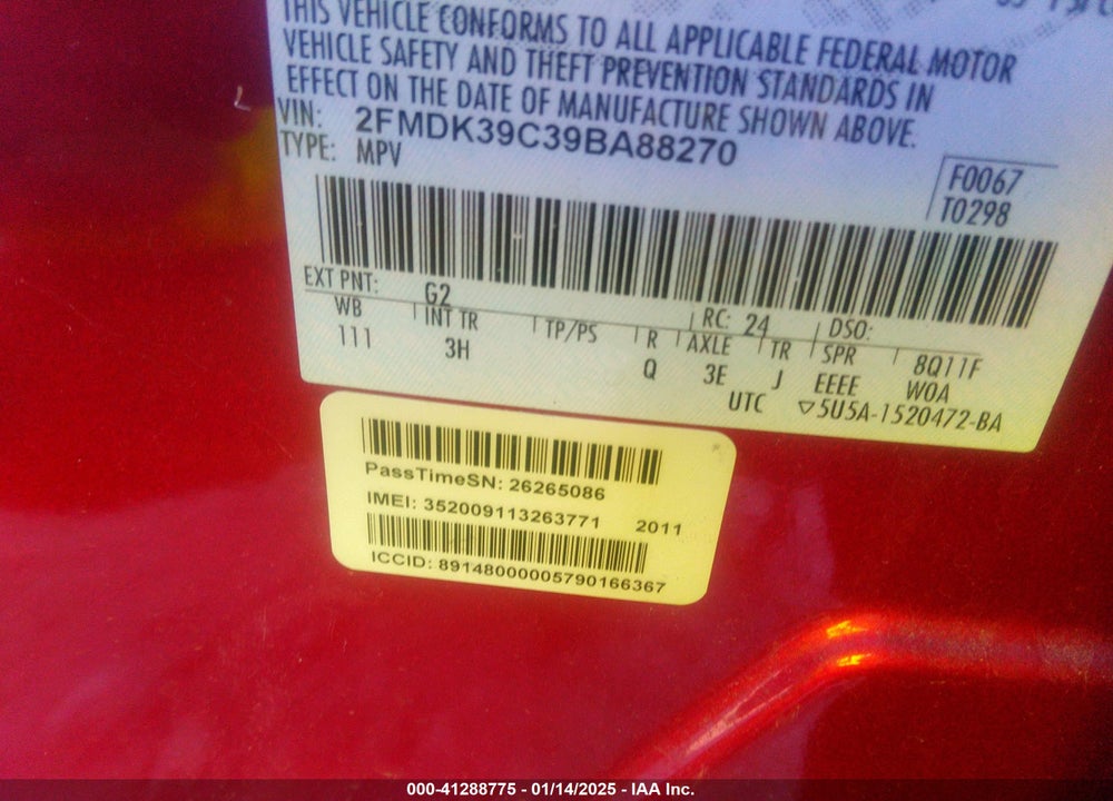 2009 FORD EDGE LIMITED VIN: 2FMDK39C39BA88270