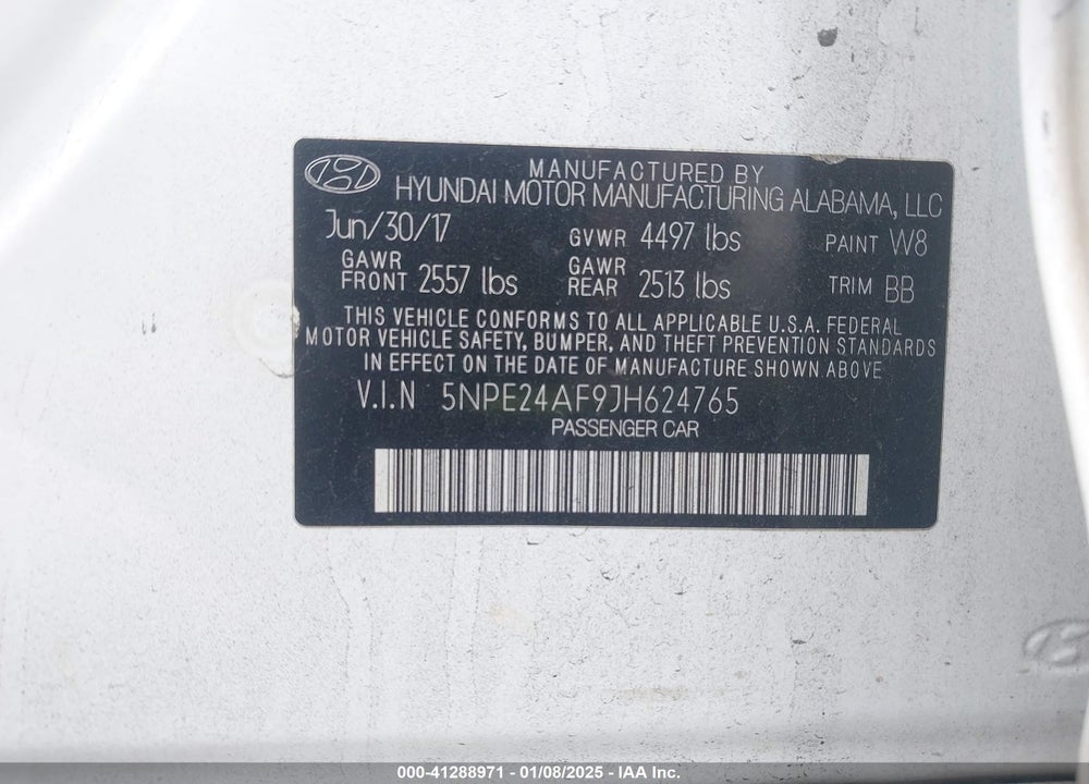 2018 HYUNDAI SONATA VIN: 5NPE24AF9JH624765