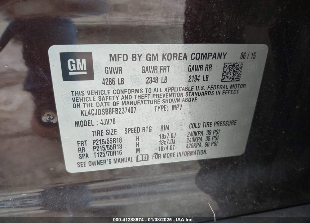 2015 BUICK ENCORE PREMIUM VIN: KL4CJDSB8FB237407