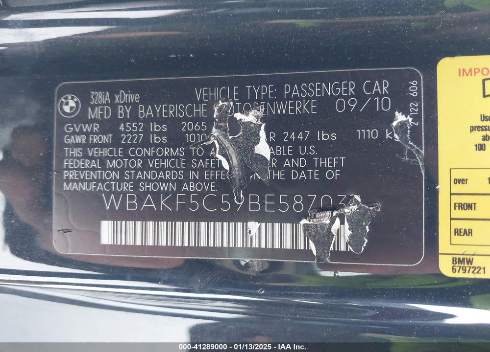 2011 BMW 328I XDRIVE VIN: WBAKF5C59BE587037