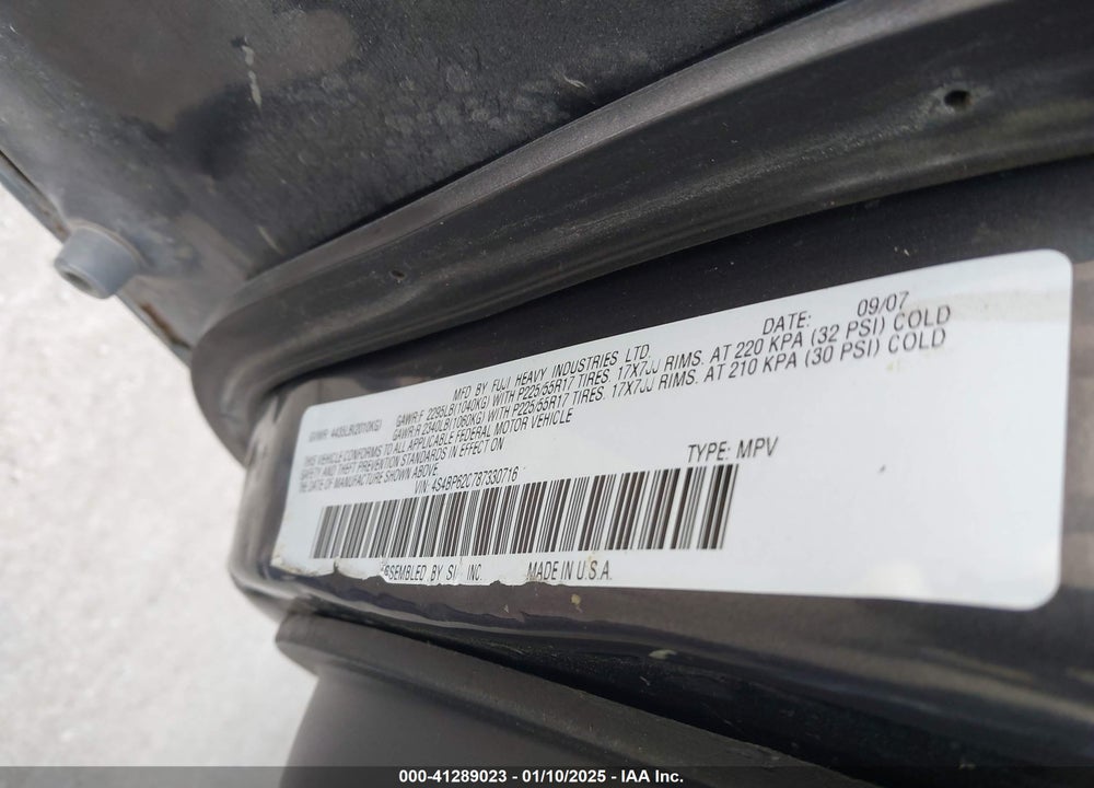 2008 SUBARU OUTBACK 2.5I LIMITED/2.5I LIMITED L.L. BEAN EDITION VIN: 4S4BP62C787330716