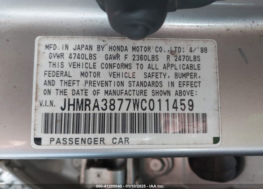 1998 HONDA ODYSSEY EX VIN: JHMRA3877WC011459