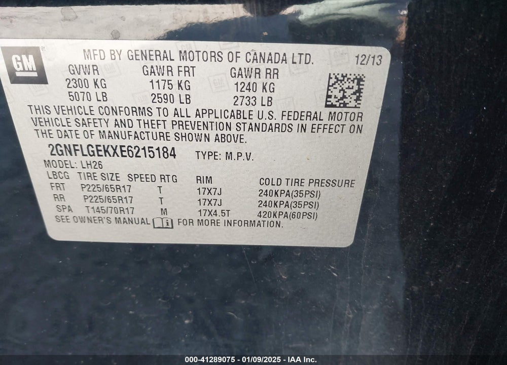 2014 CHEVROLET EQUINOX 2LT VIN: 2GNFLGEKXE6215184