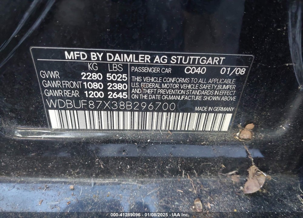 2008 MERCEDES-BENZ E 350 VIN: WDBUF87X38B296700