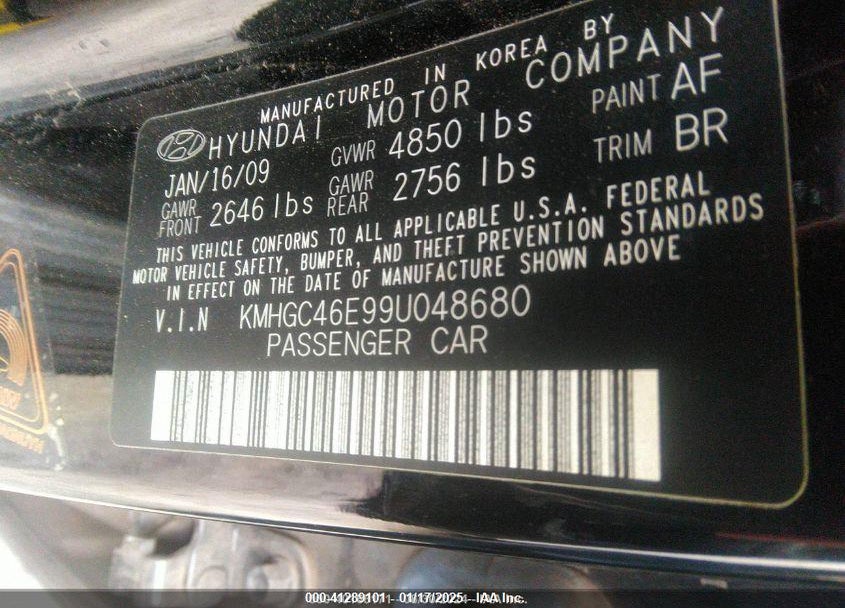 2009 HYUNDAI GENESIS VIN: KMHGC46E99U048680