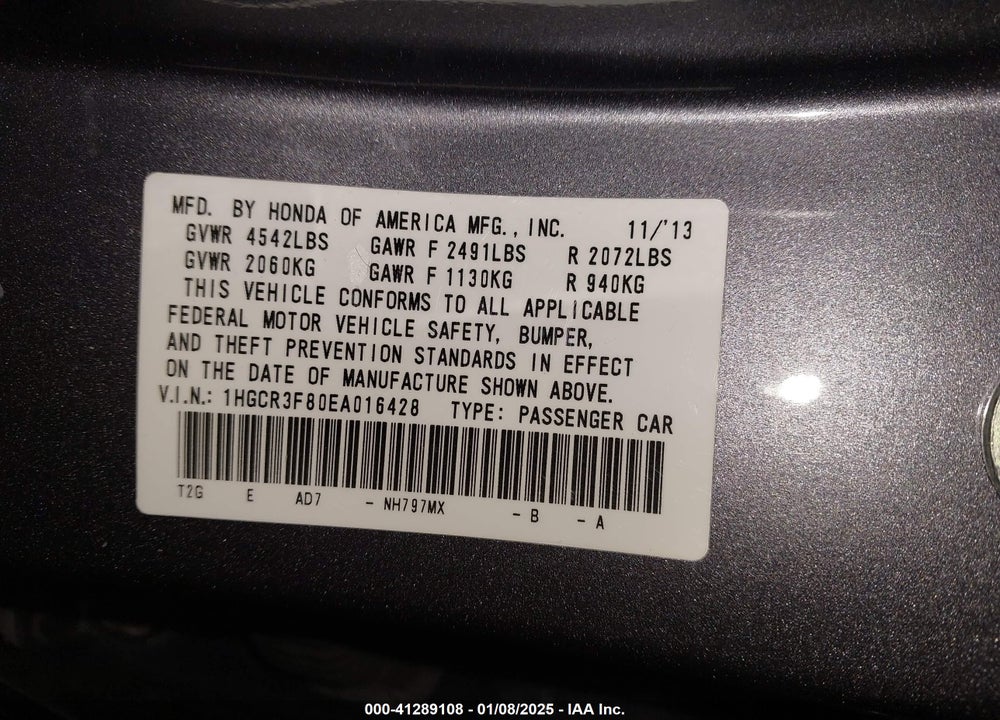 2014 HONDA ACCORD VIN: 1HGCR3F80EA016428