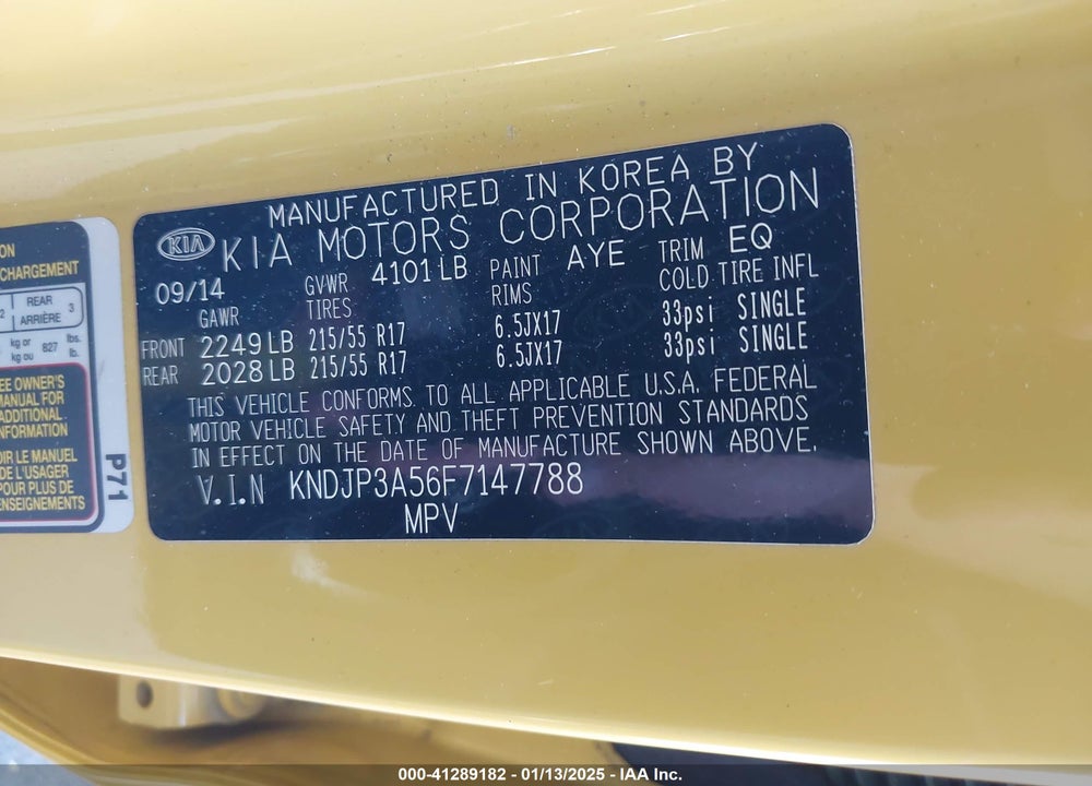 2015 KIA SOUL VIN: KNDJP3A56F7147788