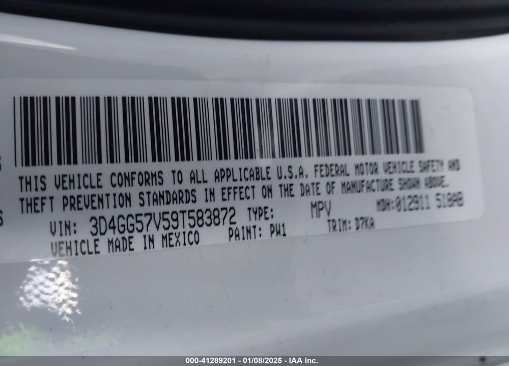 2009 DODGE JOURNEY SXT VIN: 3D4GG57V59T583872
