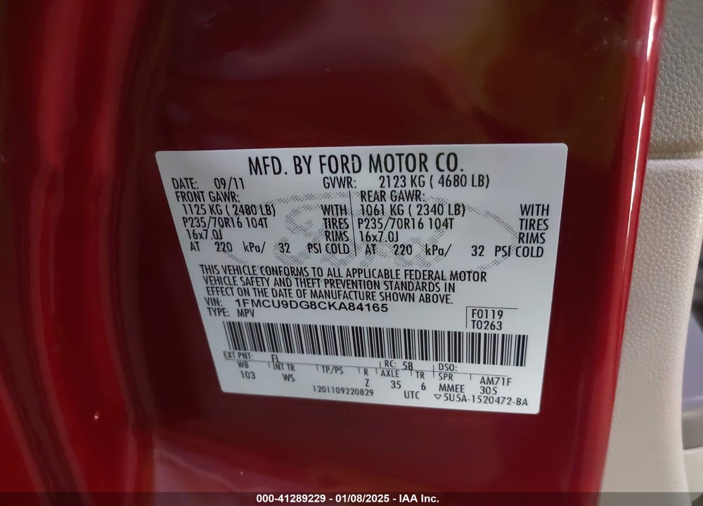 2012 FORD ESCAPE XLT VIN: 1FMCU9DG8CKA84165