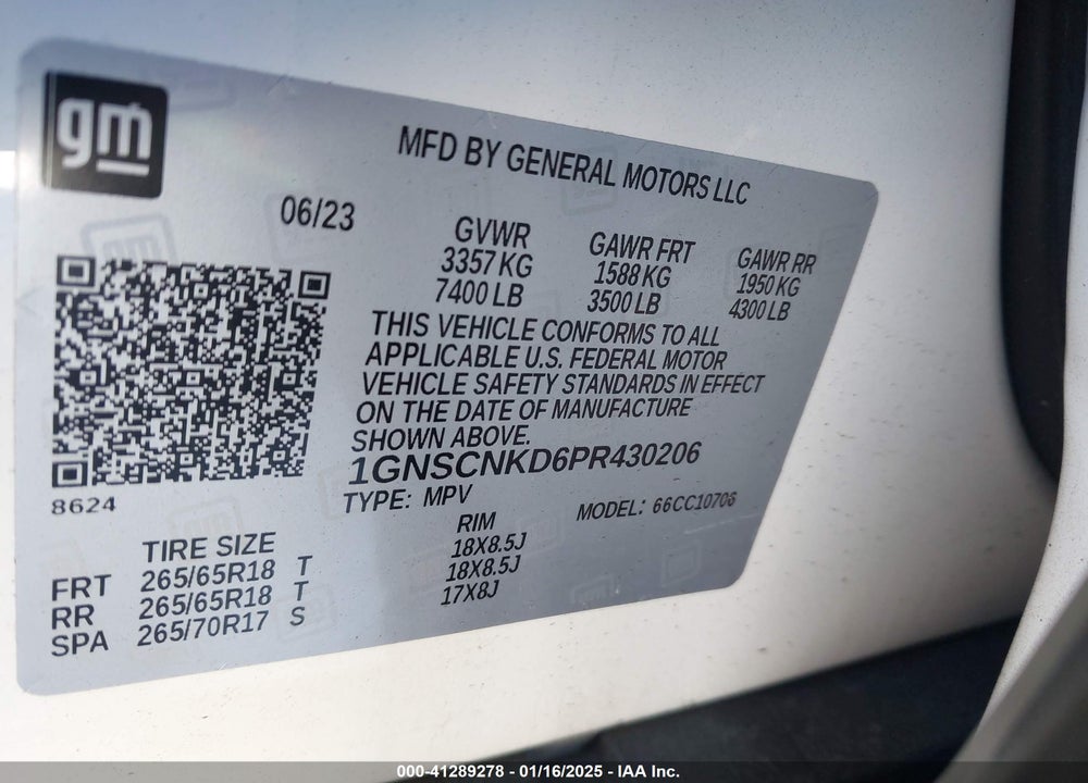 2023 CHEVROLET TAHOE 2WD LT VIN: 1GNSCNKD6PR430206