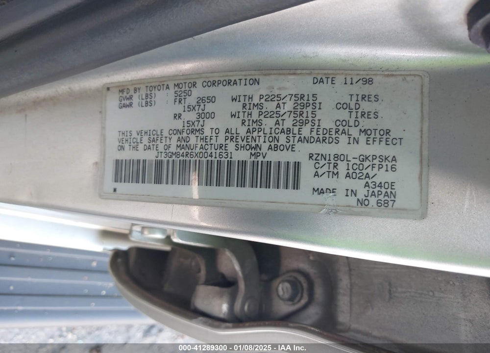 1999 TOYOTA 4RUNNER VIN: JT3GM84R6X0041631