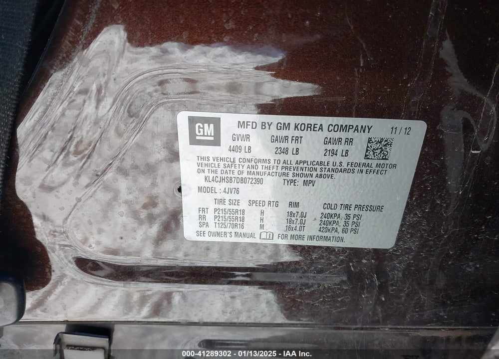 2013 BUICK ENCORE PREMIUM VIN: KL4CJHSB7DB072390