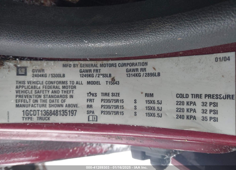 2004 CHEVROLET COLORADO LS VIN: 1GCDT136848135197
