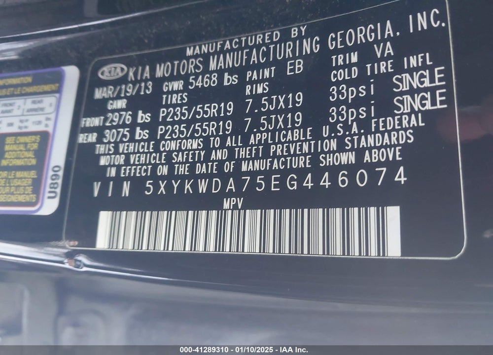2014 KIA SORENTO LIMITED V6 VIN: 5XYKWDA75EG446074