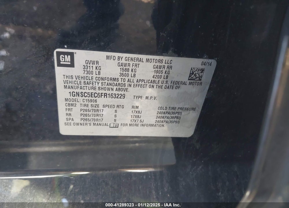 2015 CHEVROLET SUBURBAN 1500 COMMERCIAL FLEET VIN: 1GNSC5EC6FR163229