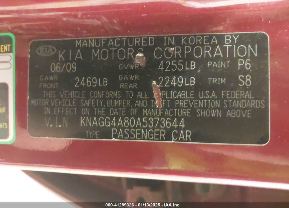 2010 KIA OPTIMA LX VIN: KNAGG4A80A5373644