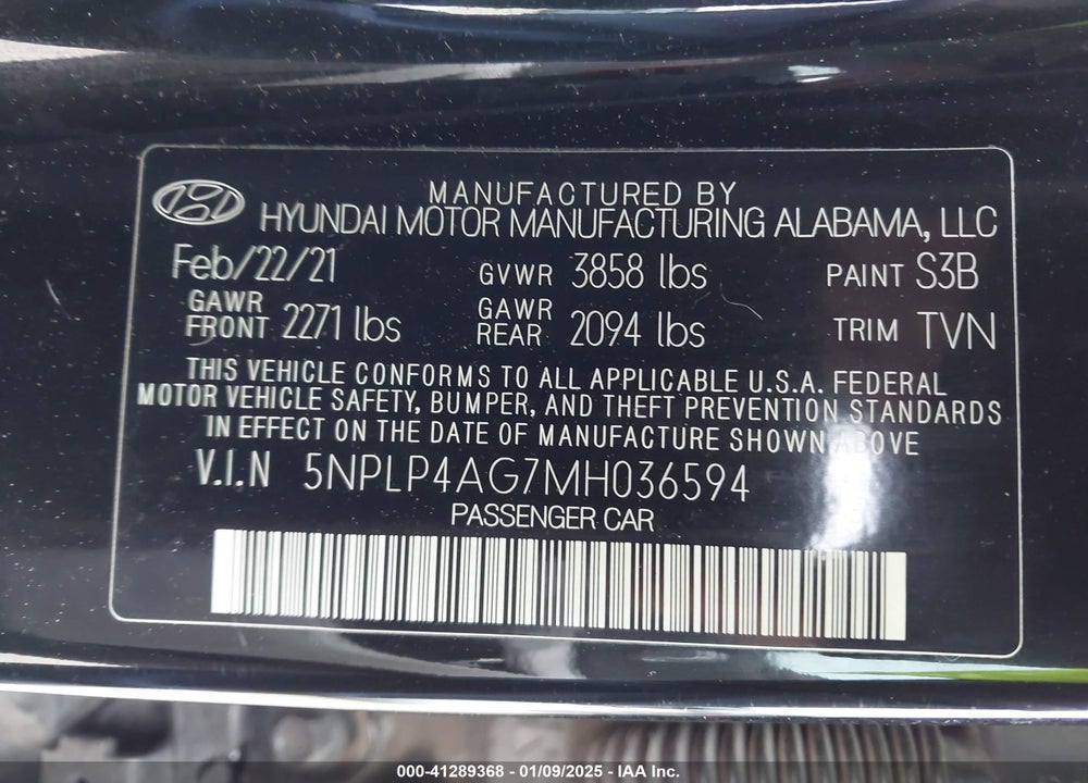 2021 HYUNDAI ELANTRA LIMITED VIN: 5NPLP4AG7MH036594