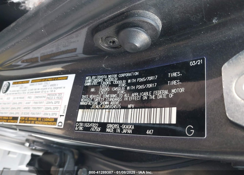 2021 TOYOTA 4RUNNER SR5 VIN: JTEMU5JRXM5924515