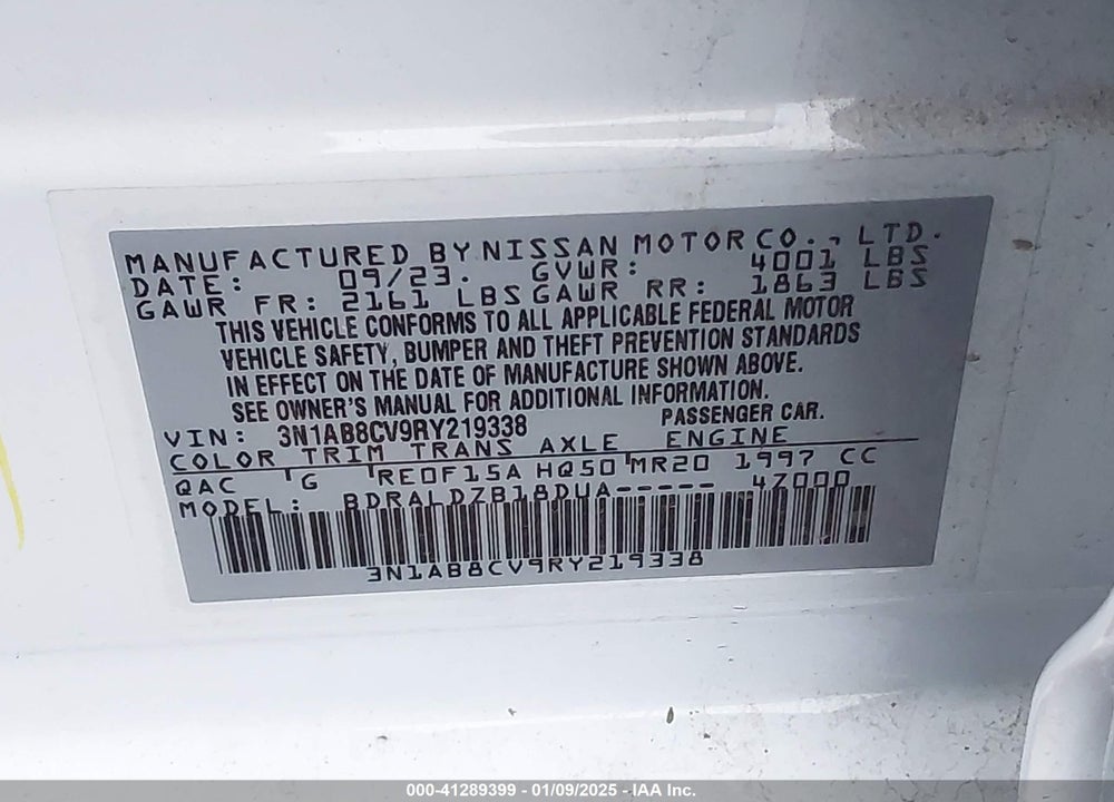 2024 NISSAN SENTRA VIN: 3N1AB8CV9RY219338