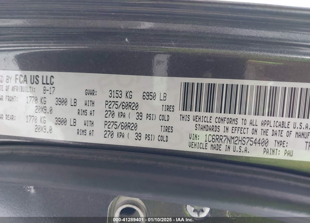 2017 RAM 1500 VIN: 1C6RR7NM2HS754400