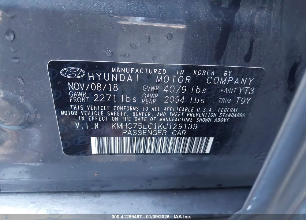 2019 HYUNDAI IONIQ HYBRID VIN: KMHC75LC1KU129139