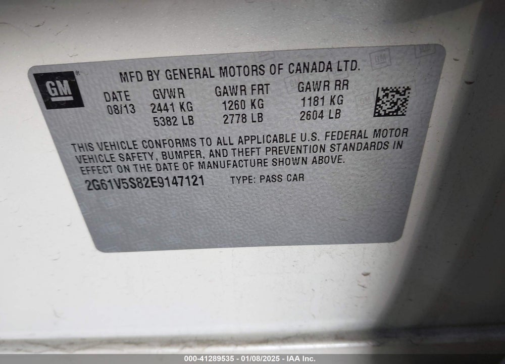 2014 CADILLAC XTS VIN: 2G61V5S82E9147121