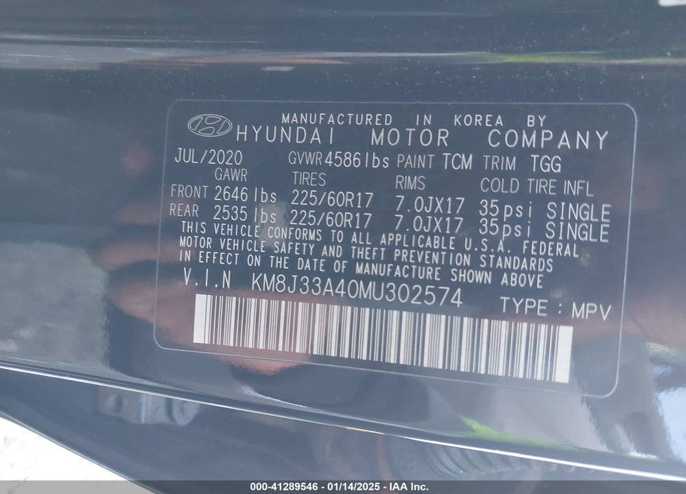 2021 HYUNDAI TUCSON VIN: KM8J33A40MU302574