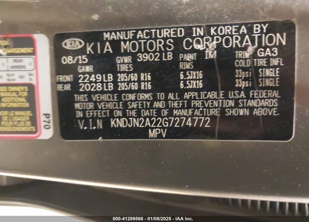 2016 KIA SOUL VIN: KNDJN2A22G7274772