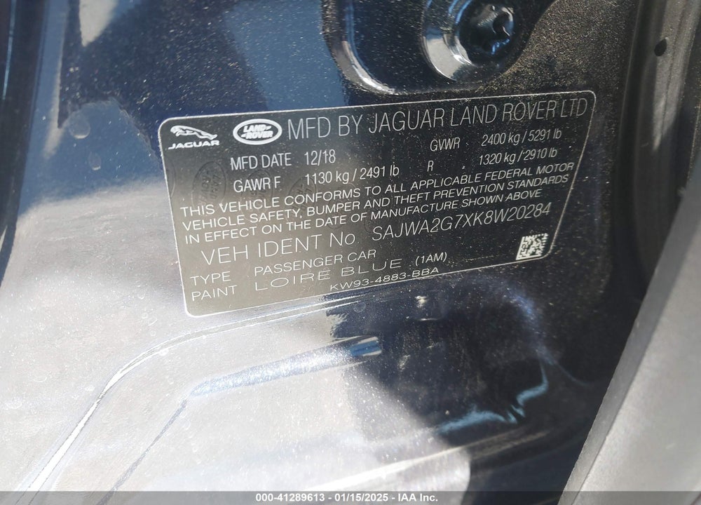 2019 JAGUAR XJ VIN: SAJWA2G7XK8W20284