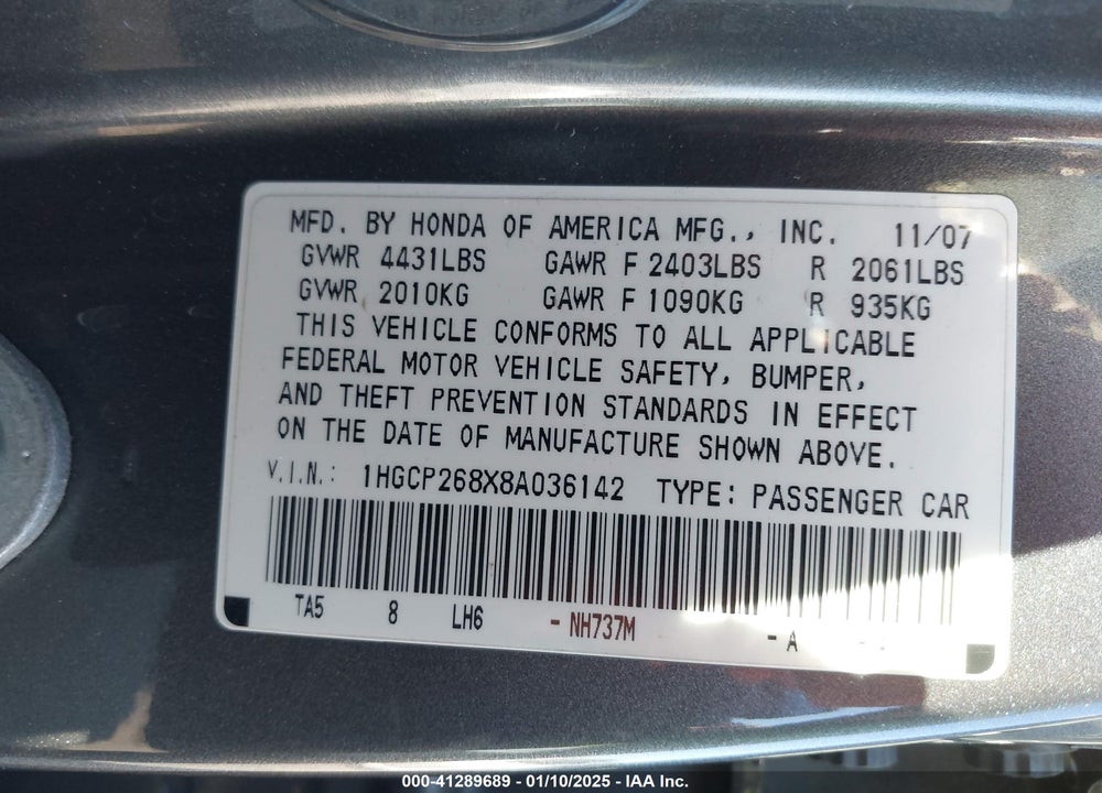 2008 HONDA ACCORD 2.4 EX-L VIN: 1HGCP268X8A036142