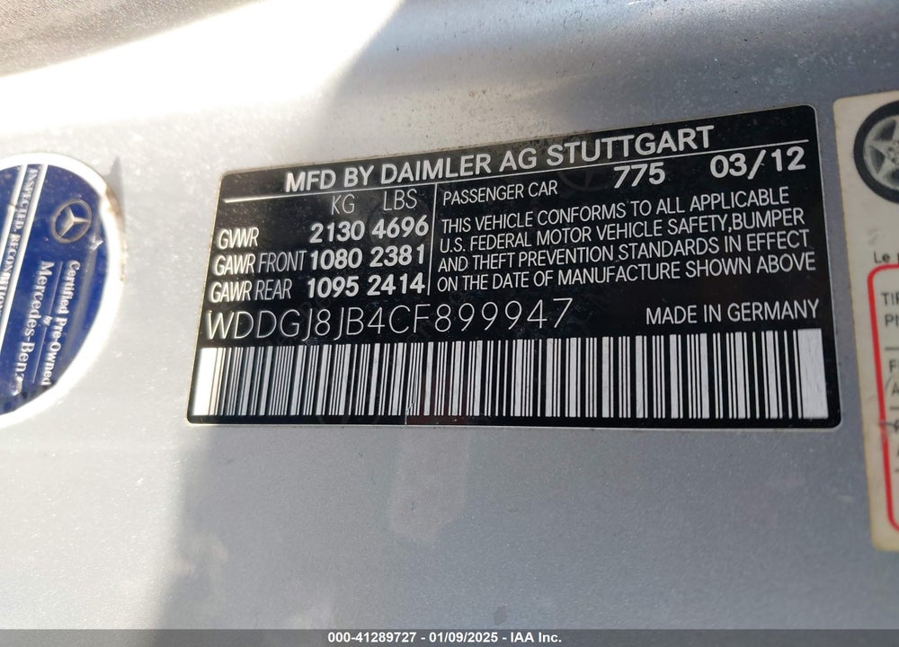 2012 MERCEDES-BENZ C 350 VIN: WDDGJ8JB4CF899947