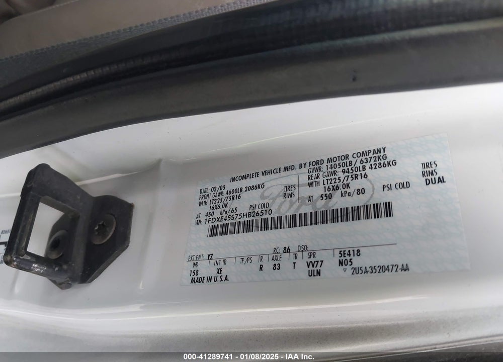 2006 FORD E-450 CUTAWAY STANDARD VIN: 1FDXE45S75HB26510