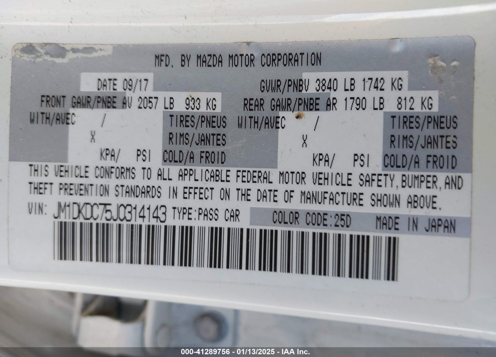 2018 MAZDA CX-3 TOURING VIN: JM1DKDC75J0314143