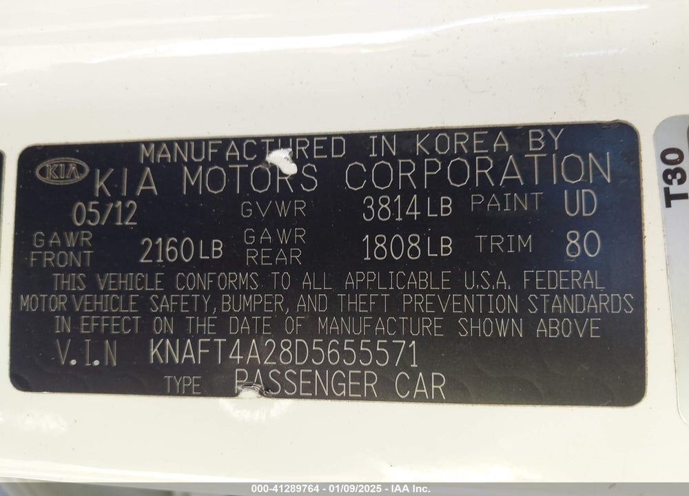 2013 KIA FORTE VIN: KNAFT4A28D5655571
