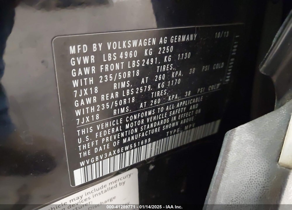 2014 VOLKSWAGEN TIGUAN SEL VIN: WVGBV3AX6EW551699