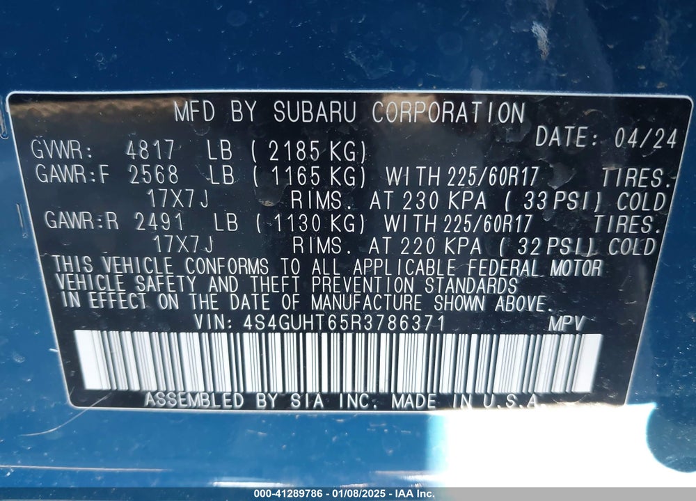 2024 SUBARU CROSSTREK WILDERNESS VIN: 4S4GUHT65R3786371