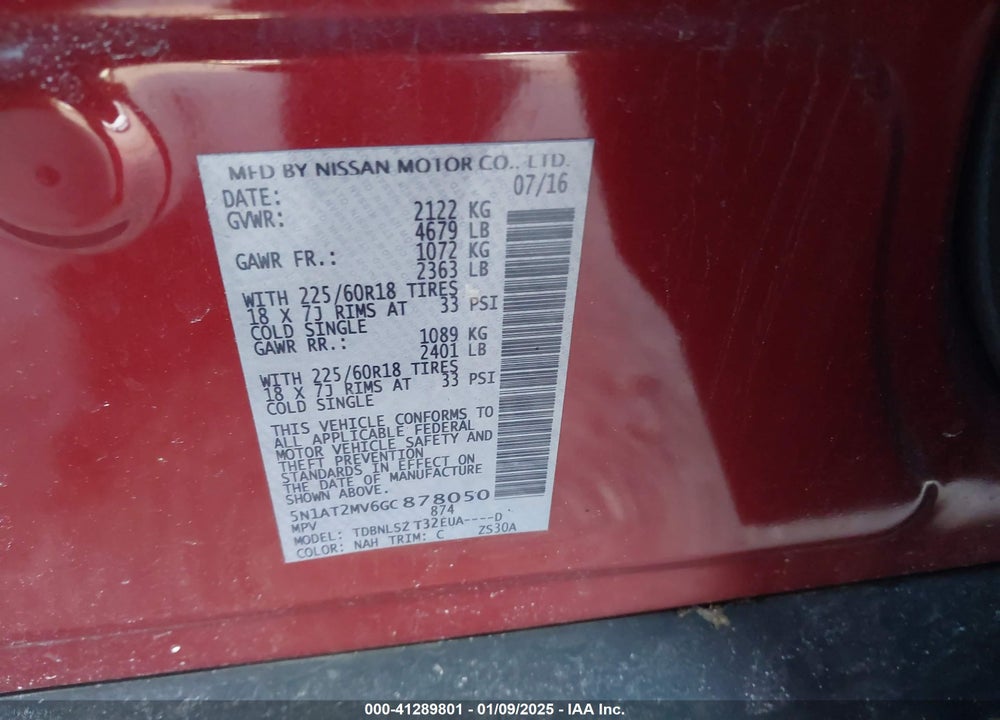 2016 NISSAN ROGUE SL VIN: 5N1AT2MV6GC878050