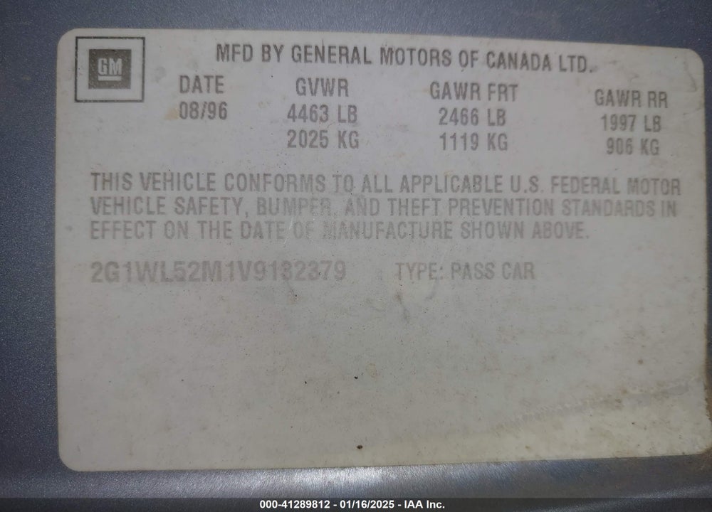 1997 CHEVROLET LUMINA TAXI VIN: 2G1WL52M1V9132379