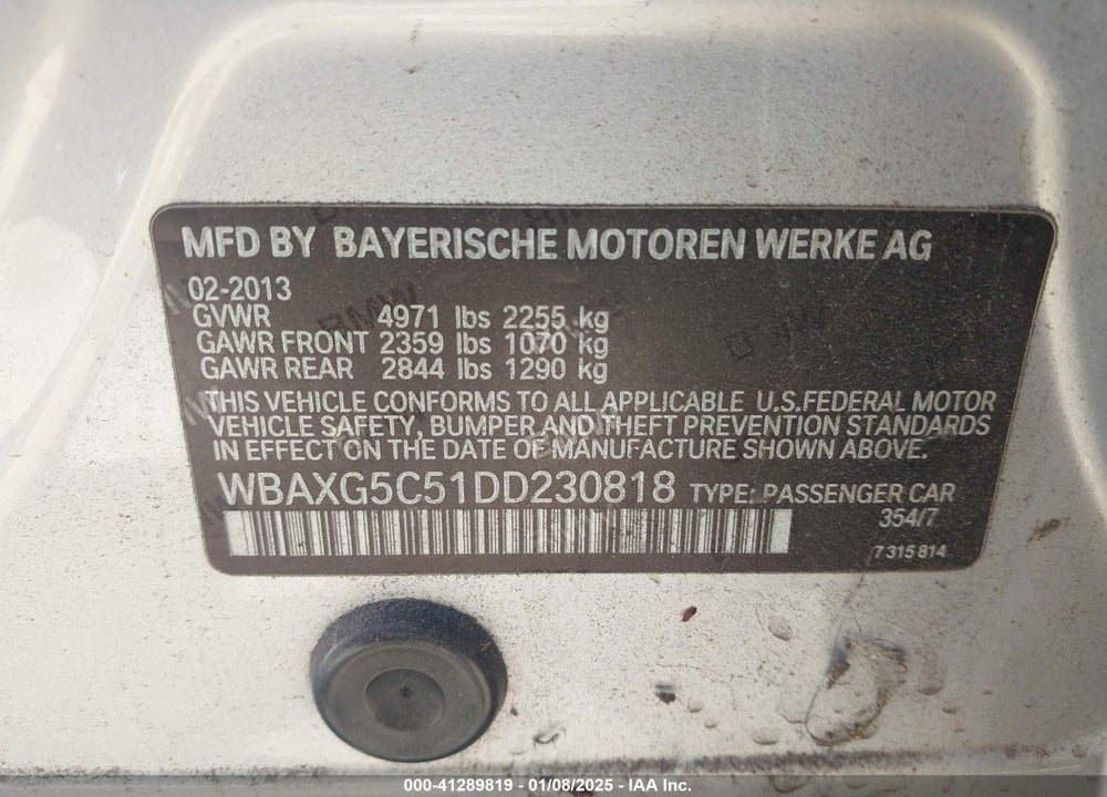 2013 BMW 528I VIN: WBAXG5C51DD230818