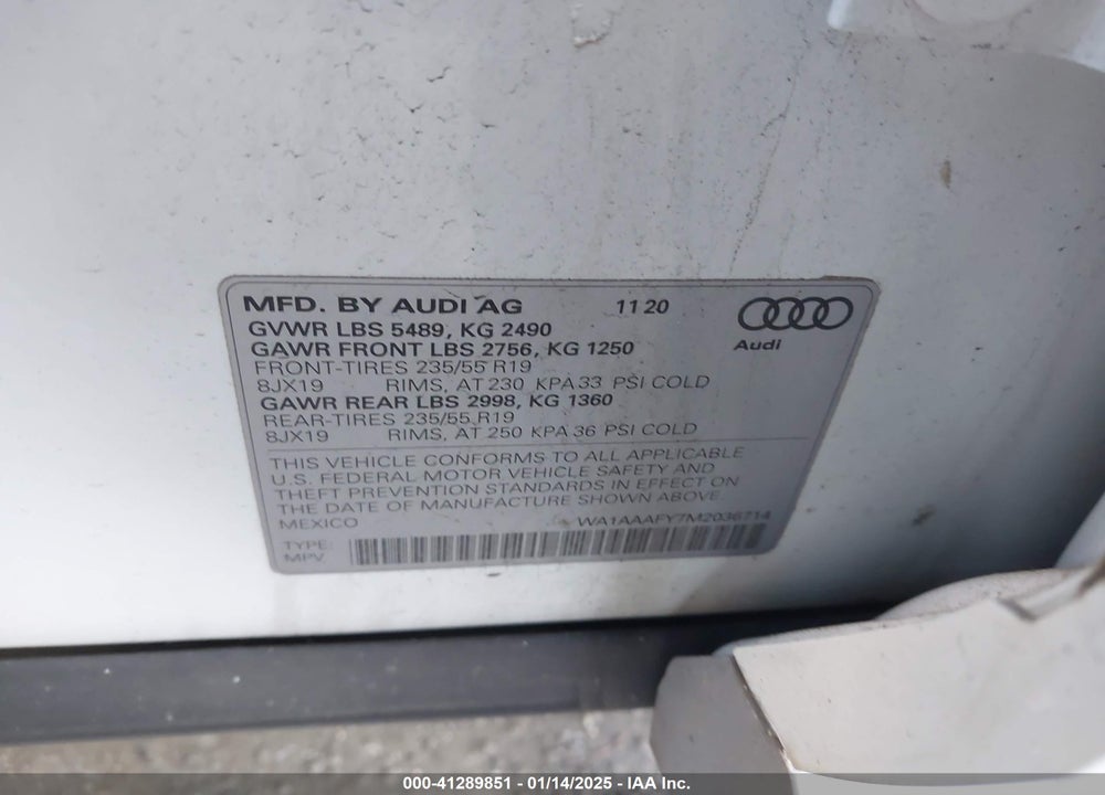 2021 AUDI Q5 PREMIUM 45 TFSI QUATTRO S TRONIC VIN: WA1AAAFY7M2036714