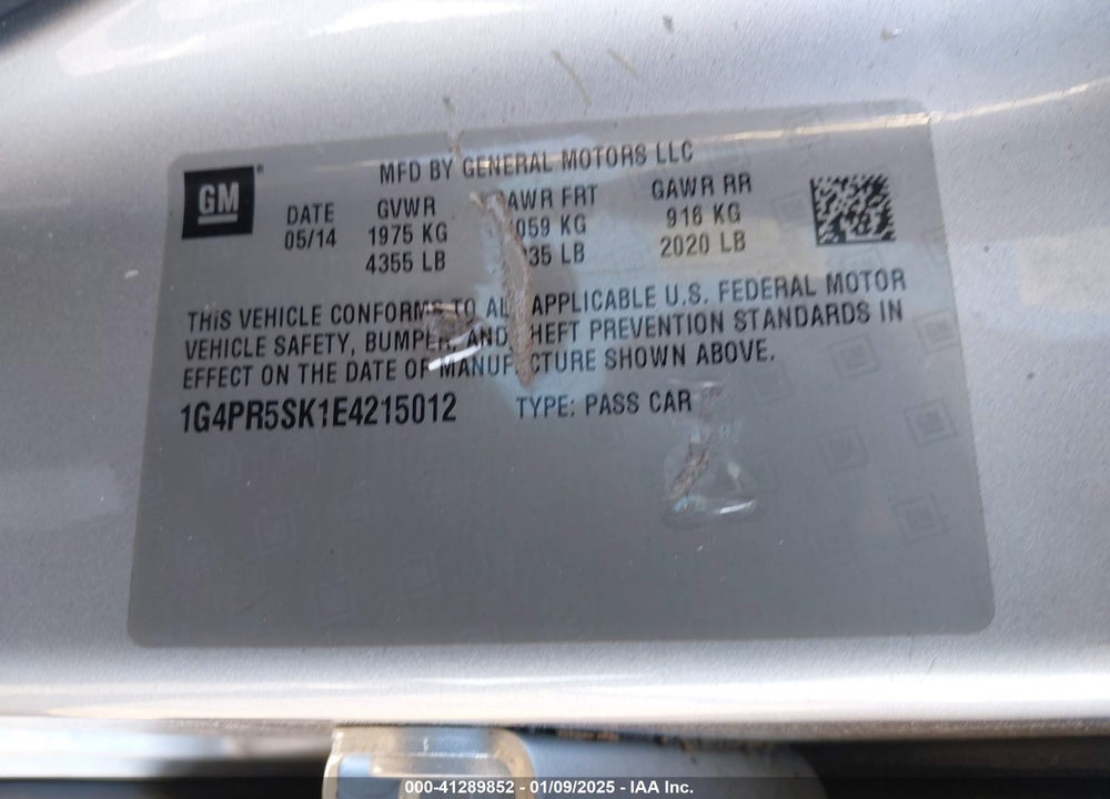 2014 BUICK VERANO CONVENIENCE GROUP VIN: 1G4PR5SK1E4215012